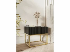 Mesita de noche con cajón - 50cm - negra con patas de metal dorado - VELDIO^SELSEY Online