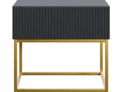 Mesita de noche con cajón - 50cm - negra con patas de metal dorado - VELDIO^SELSEY Online