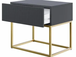 Mesita de noche con cajón - 50cm - negra con patas de metal dorado - VELDIO^SELSEY Online