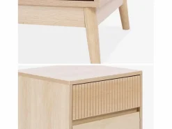 Sweeek Mesita de noche con efecto madera, 2 cajones madera clara Marru00f3n Outlet