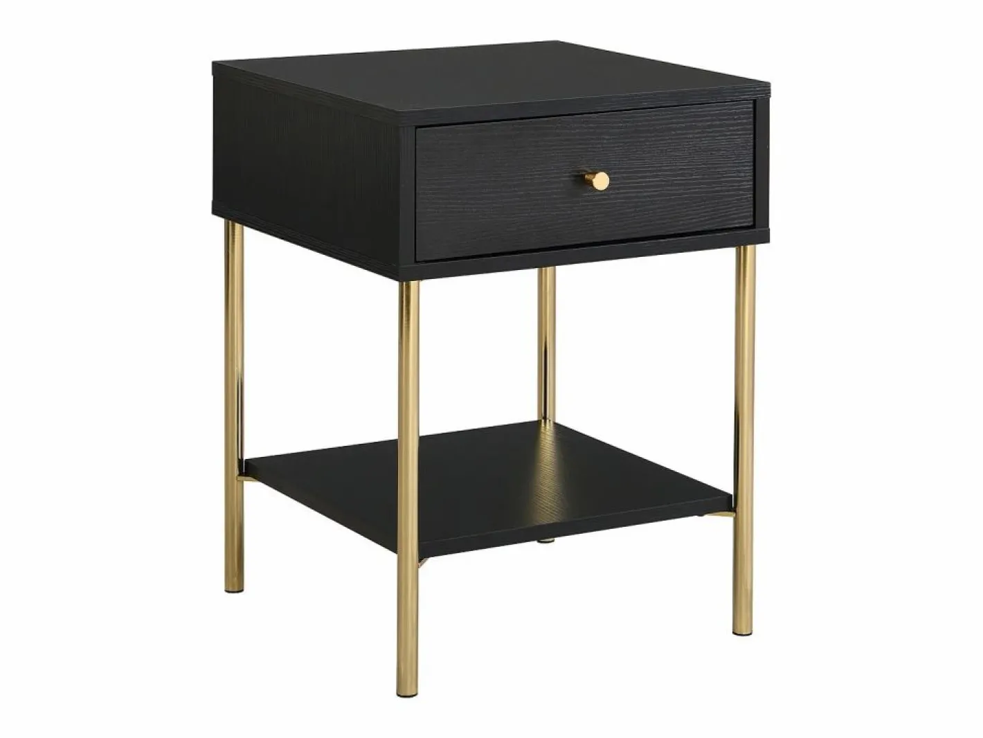 Vente-unique Mesita De Noche|Mesita de noche conjunto de 2 con 1 cajón de MDF y metal en color negro y dorado - MILAVIA