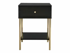 Vente-unique Mesita De Noche|Mesita de noche conjunto de 2 con 1 cajón de MDF y metal en color negro y dorado - MILAVIA