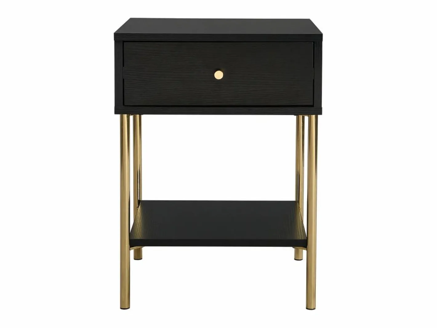 Vente-unique Mesita De Noche|Mesita de noche conjunto de 2 con 1 cajón de MDF y metal en color negro y dorado - MILAVIA