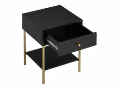 Vente-unique Mesita De Noche|Mesita de noche conjunto de 2 con 1 cajón de MDF y metal en color negro y dorado - MILAVIA
