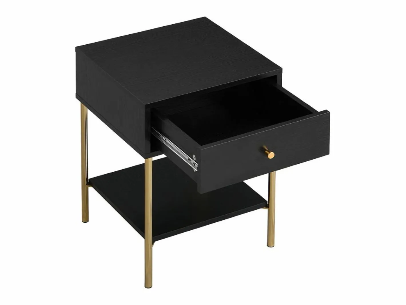 Vente-unique Mesita De Noche|Mesita de noche conjunto de 2 con 1 cajón de MDF y metal en color negro y dorado - MILAVIA
