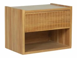 Vente-unique Mesita De Noche|Mesita de noche Conjunto de 2 suspendidas con almacenamiento madera de teca color natural - REVUKA