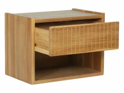 Vente-unique Mesita De Noche|Mesita de noche Conjunto de 2 suspendidas con almacenamiento madera de teca color natural - REVUKA