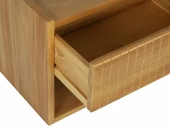 Vente-unique Mesita De Noche|Mesita de noche Conjunto de 2 suspendidas con almacenamiento madera de teca color natural - REVUKA