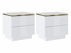 Mesita de noche Conjunto de 2 con 2 cajones brillante y dorado - VUKIA^Vente-unique Outlet