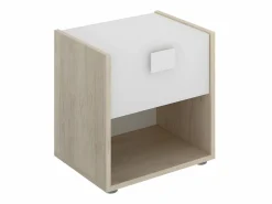 Mesita de noche conjunto de 2 con cajón y estante color natural y blanco - SONIA^Vente-unique