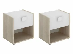 Mesita de noche conjunto de 2 con cajón y estante color natural y blanco - SONIA^Vente-unique