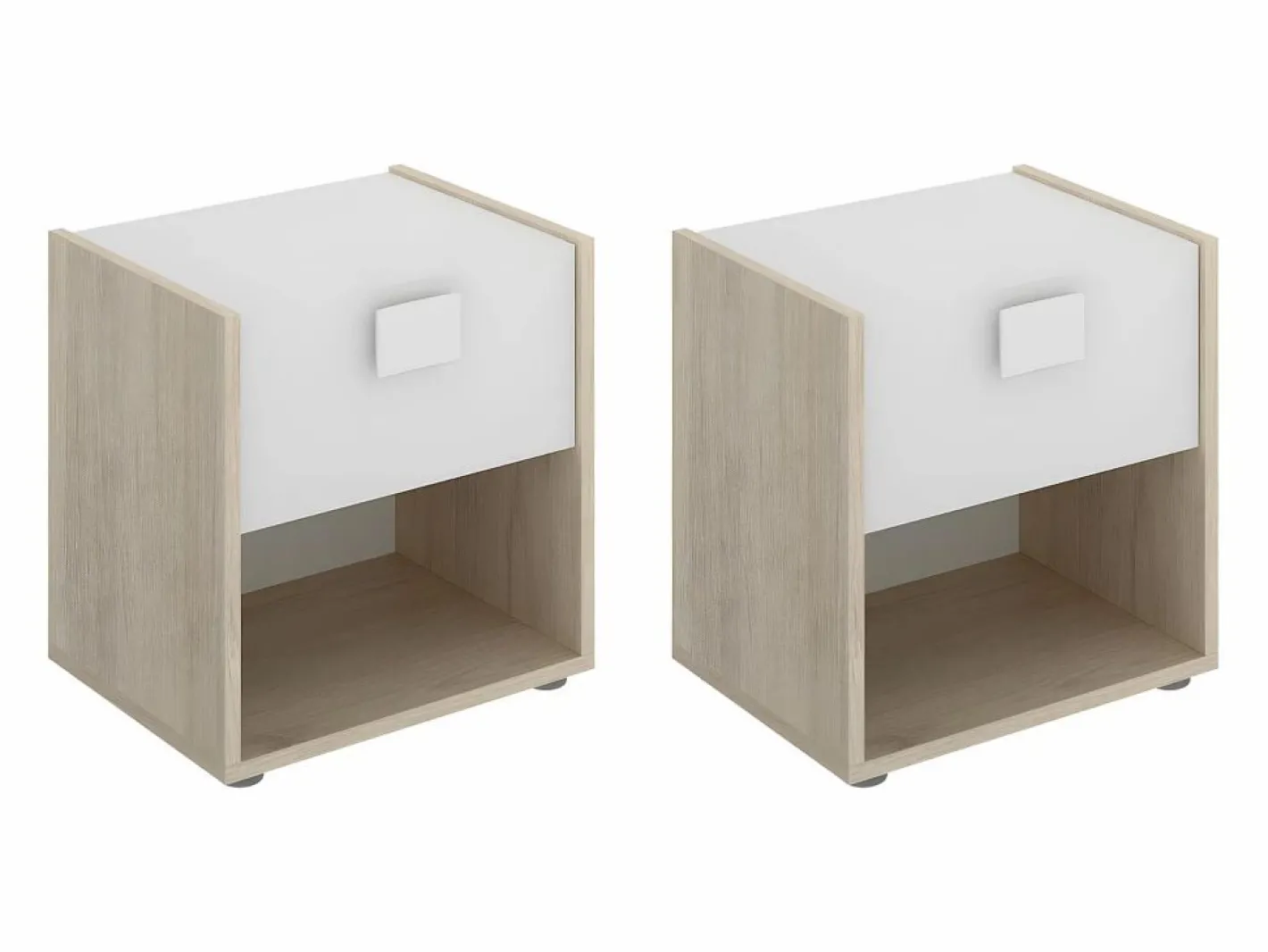 Mesita de noche conjunto de 2 con cajón y estante color natural y blanco - SONIA^Vente-unique