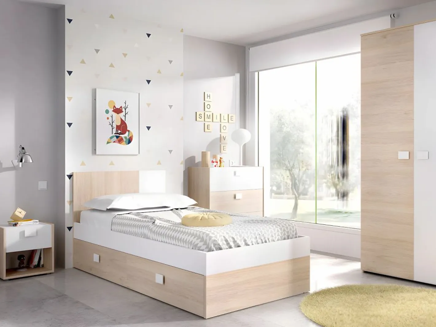 Mesita de noche conjunto de 2 con cajón y estante color natural y blanco - SONIA^Vente-unique