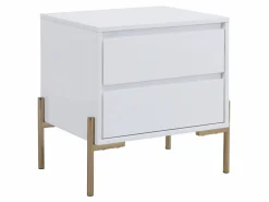 Vente-unique Mesita de noche conjunto de 2 con 2 cajones en MDF y metal lacado y dorado - KORASA Blanco Sale