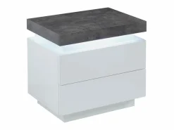 Mesita de noche Conjunto de 2 con 2 cajones en MDF lacado con LEDs blanco y cemento - HALO II^Vente-unique Outlet