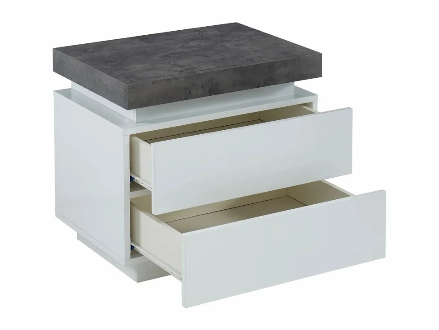 Mesita de noche Conjunto de 2 con 2 cajones en MDF lacado con LEDs blanco y cemento - HALO II^Vente-unique Outlet
