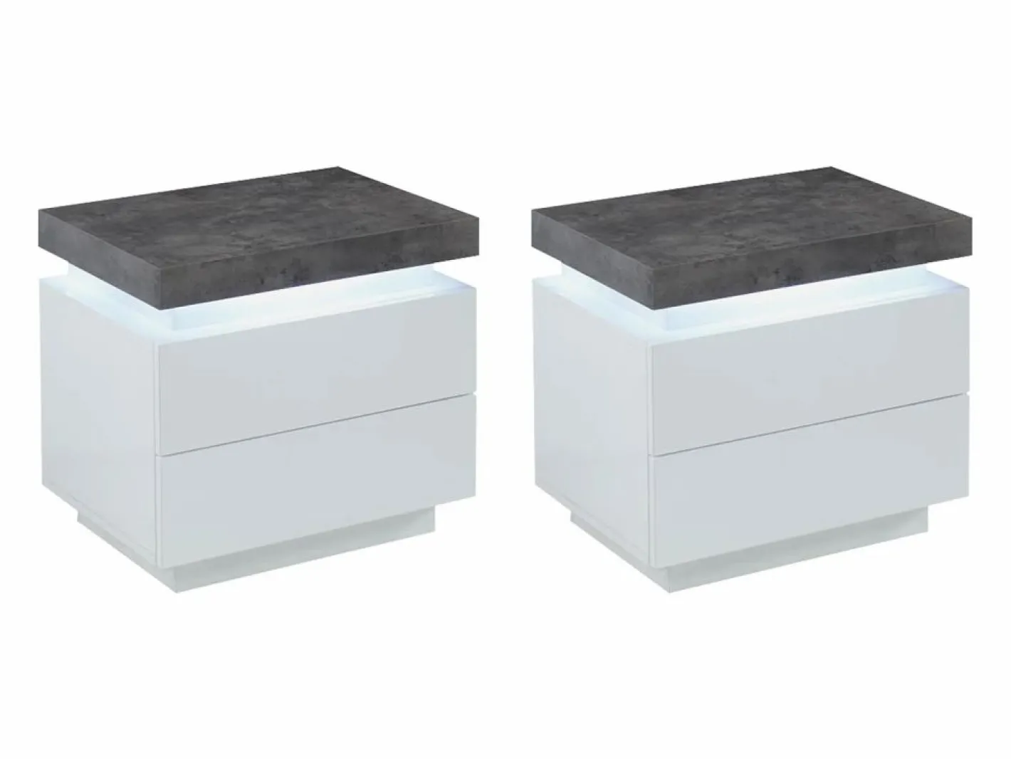 Mesita de noche Conjunto de 2 con 2 cajones en MDF lacado con LEDs blanco y cemento - HALO II^Vente-unique Outlet