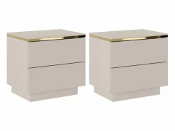 Mesita de noche Conjunto de 2 con 2 cajones y dorado - VUKIA^Vente-unique Outlet