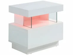 Vente-unique Mesita de noche de 2 piezas con cajón y hueco con LED, MDF lacado - FABIO II Blanco Discount