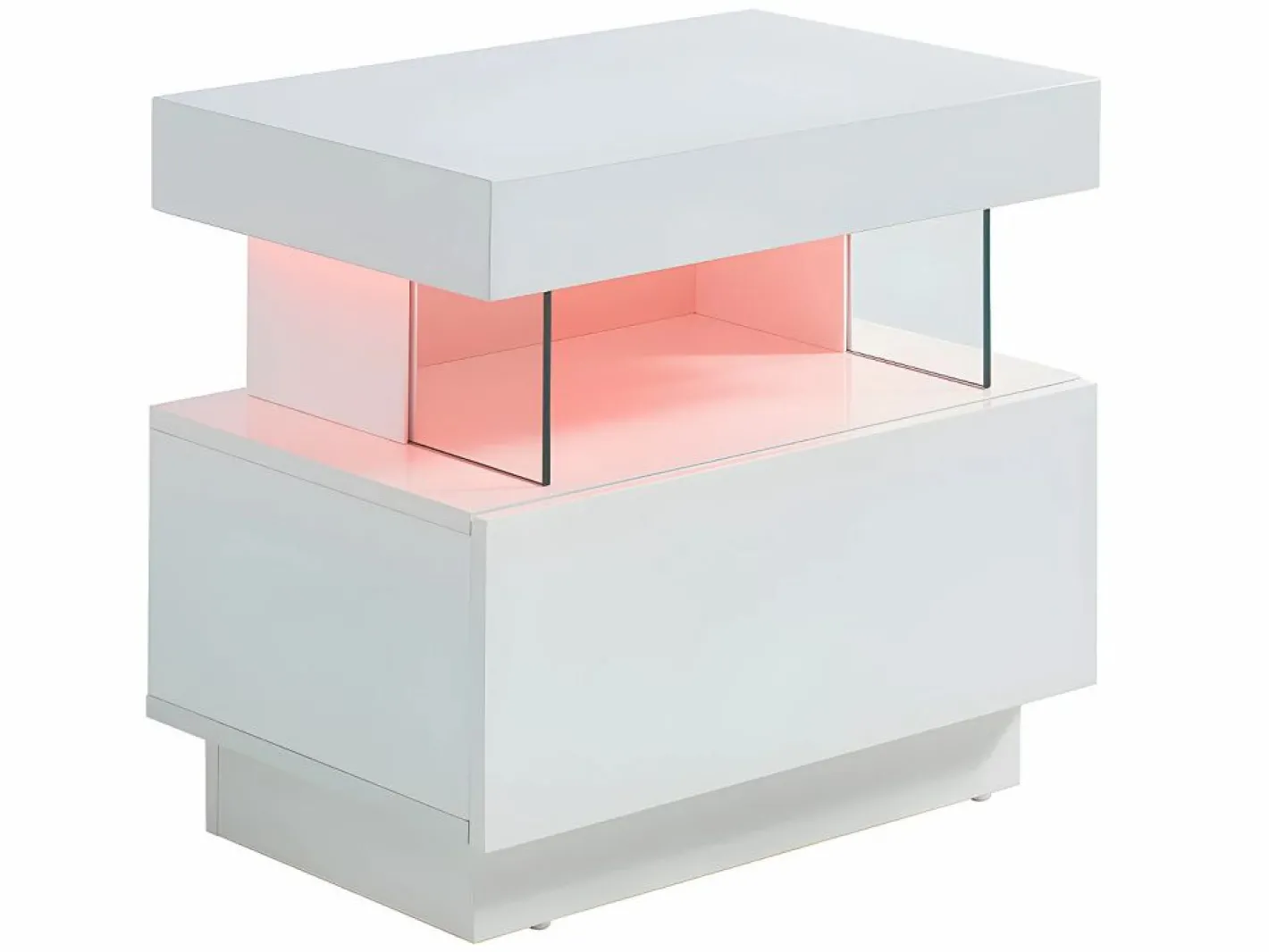 Vente-unique Mesita de noche de 2 piezas con cajón y hueco con LED, MDF lacado - FABIO II Blanco Discount
