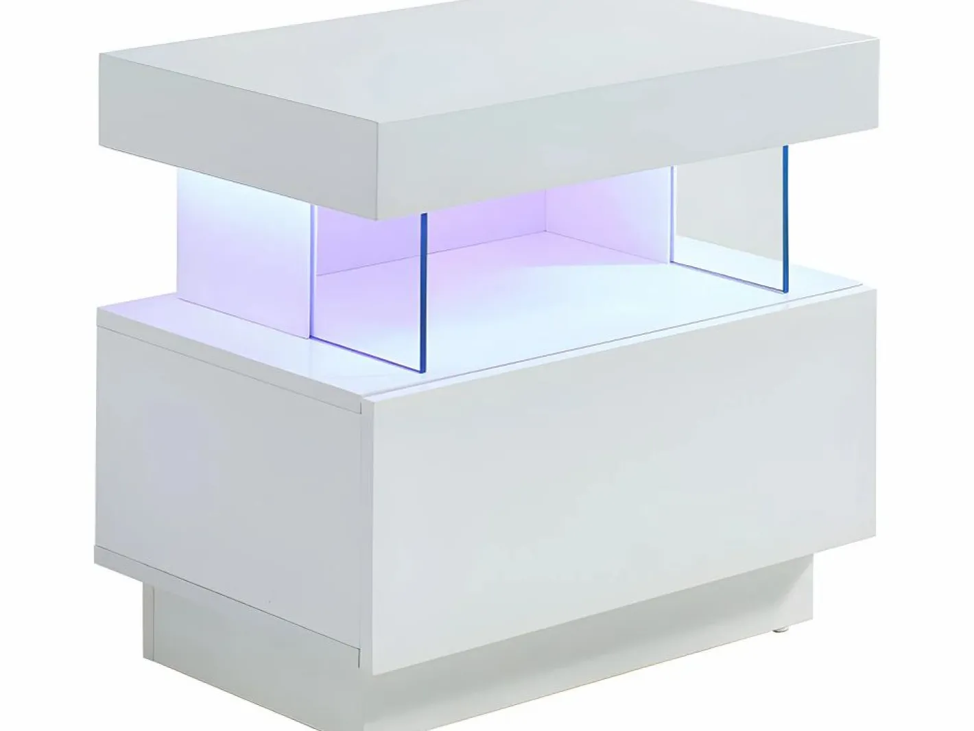 Vente-unique Mesita de noche de 2 piezas con cajón y hueco con LED, MDF lacado - FABIO II Blanco Discount