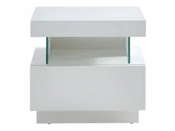 Vente-unique Mesita de noche de 2 piezas con cajón y hueco con LED, MDF lacado - FABIO II Blanco Discount