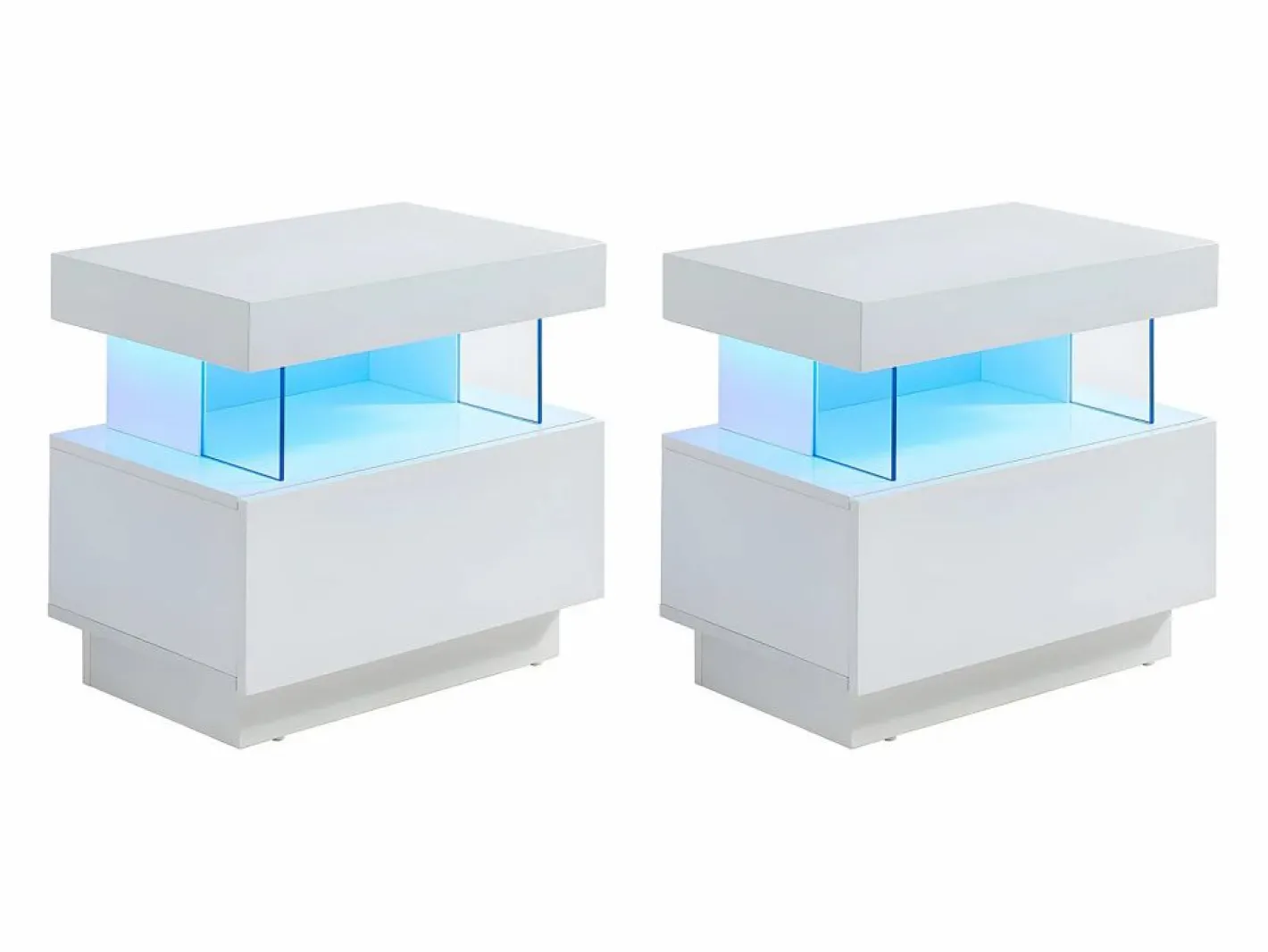 Vente-unique Mesita de noche de 2 piezas con cajón y hueco con LED, MDF lacado - FABIO II Blanco Discount