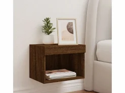 Mesita de noche de pared con luces LED roble marrón^Clicnbuy Clearance