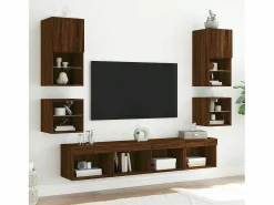Mesita de noche de pared con luces LED roble marrón^Clicnbuy Clearance