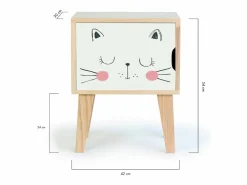 Mesita de noche de pino infantil con dibujo de gato Blanco Outlet