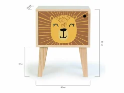 Mesita de noche de pino para niños con dibujo de león. Marru00f3n New