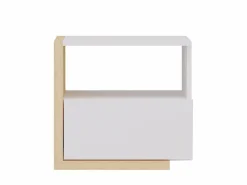 Vente-unique Mesita De Noche|Mesita de noche escandinava 1 cajón y 1 estante en color blanco y natural - NAPOLI II
