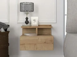 Vente-unique Mesita de noche flotante con 1 cajón y 1 estante color natural - AZELNO Color natural claro