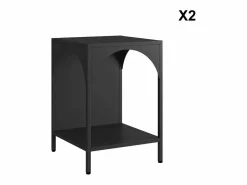 Sweeek Mesita de noche industrial de metal, set de 2 Negro Hot