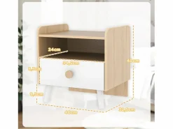 AIYAPLAY Mesita de noche infantil Drácena 1 compartimento + cajón +3A /natural 40x40x32,5 cm Blanco Hot