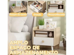 AIYAPLAY Mesita de noche infantil Drácena 1 compartimento + cajón +3A /natural 40x40x32,5 cm Blanco Hot