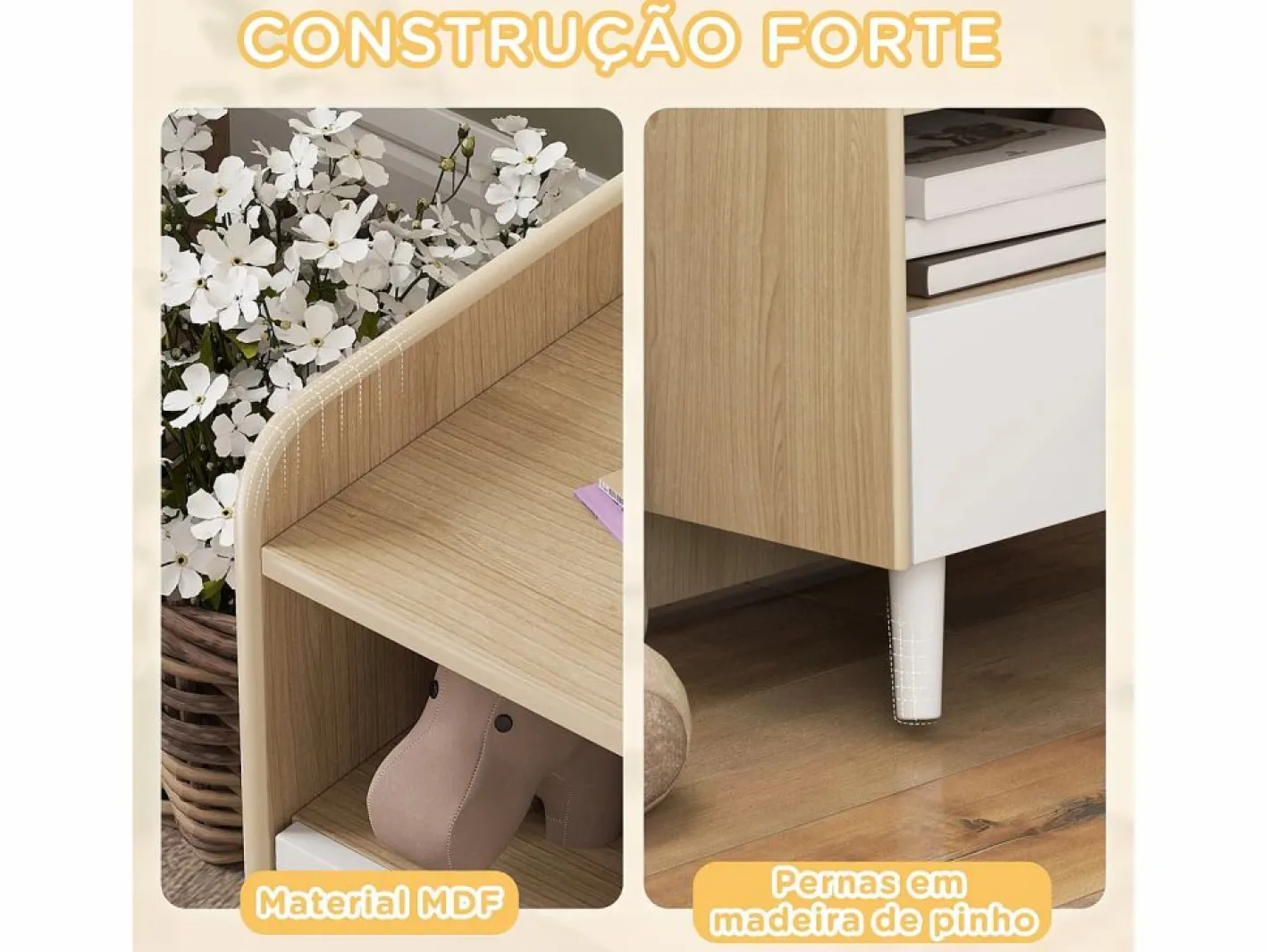 AIYAPLAY Mesita de noche infantil Drácena 1 compartimento + cajón +3A /natural 40x40x32,5 cm Blanco Hot