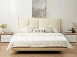 Mesita de noche (lado izquierdo) 2 cajones con LEDs MDF lacado blanco y natural - FLARANCIA^Vente-unique Online