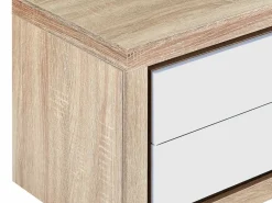 Mesita de noche (lado izquierdo) 2 cajones con LEDs MDF lacado blanco y natural - FLARANCIA^Vente-unique Online