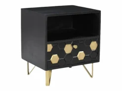 Vente-unique Mesita De Noche|Mesita de noche lote de 2 cajón y hueco madera de mango metal negro y dorado - BELORI