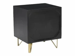 Vente-unique Mesita De Noche|Mesita de noche lote de 2 cajón y hueco madera de mango metal negro y dorado - BELORI
