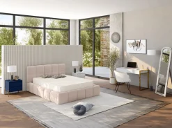 Vente-unique Mesita de noche lote de 2 con 2 cajones en MDF y metal lacado y dorado - KORASA Azul New
