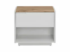 Mesita de noche lote de 2 con cajón y compartimento de MDF lacado blanco y natural - AMANI^Vente-unique Discount