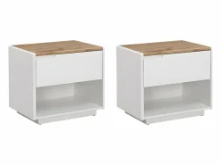 Mesita de noche lote de 2 con cajón y compartimento de MDF lacado blanco y natural - AMANI^Vente-unique Discount