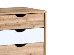 Vente-unique Muebles Niño|Mesita De Noche|Mesita de noche LURVIA con 3 cajones en color natural y blanco.