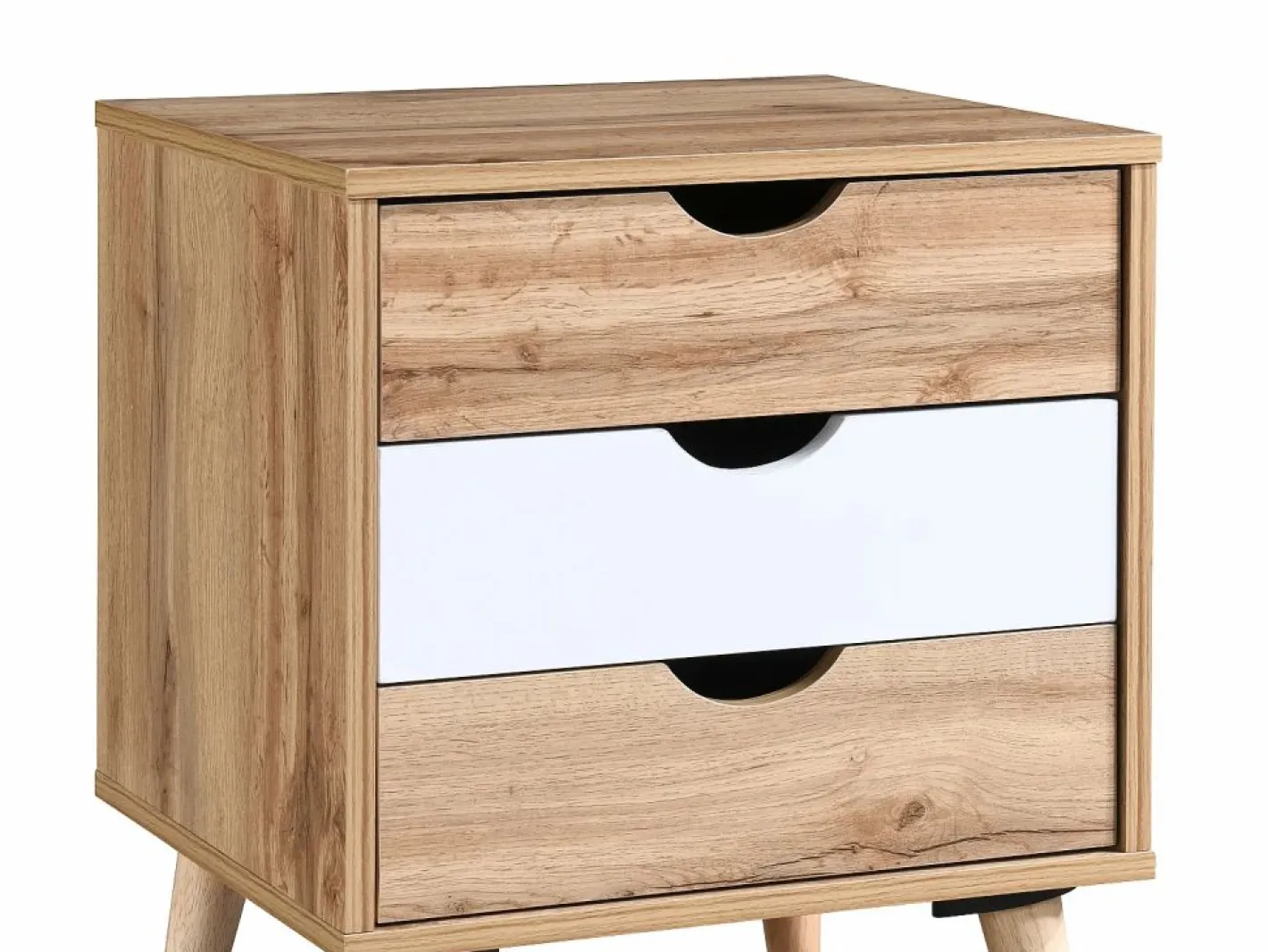 Vente-unique Muebles Niño|Mesita De Noche|Mesita de noche LURVIA con 3 cajones en color natural y blanco.