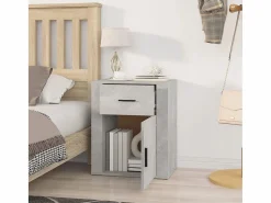 Mesita de noche madera contrachapada hormigón 50x36x60 cm^Clicnbuy Discount