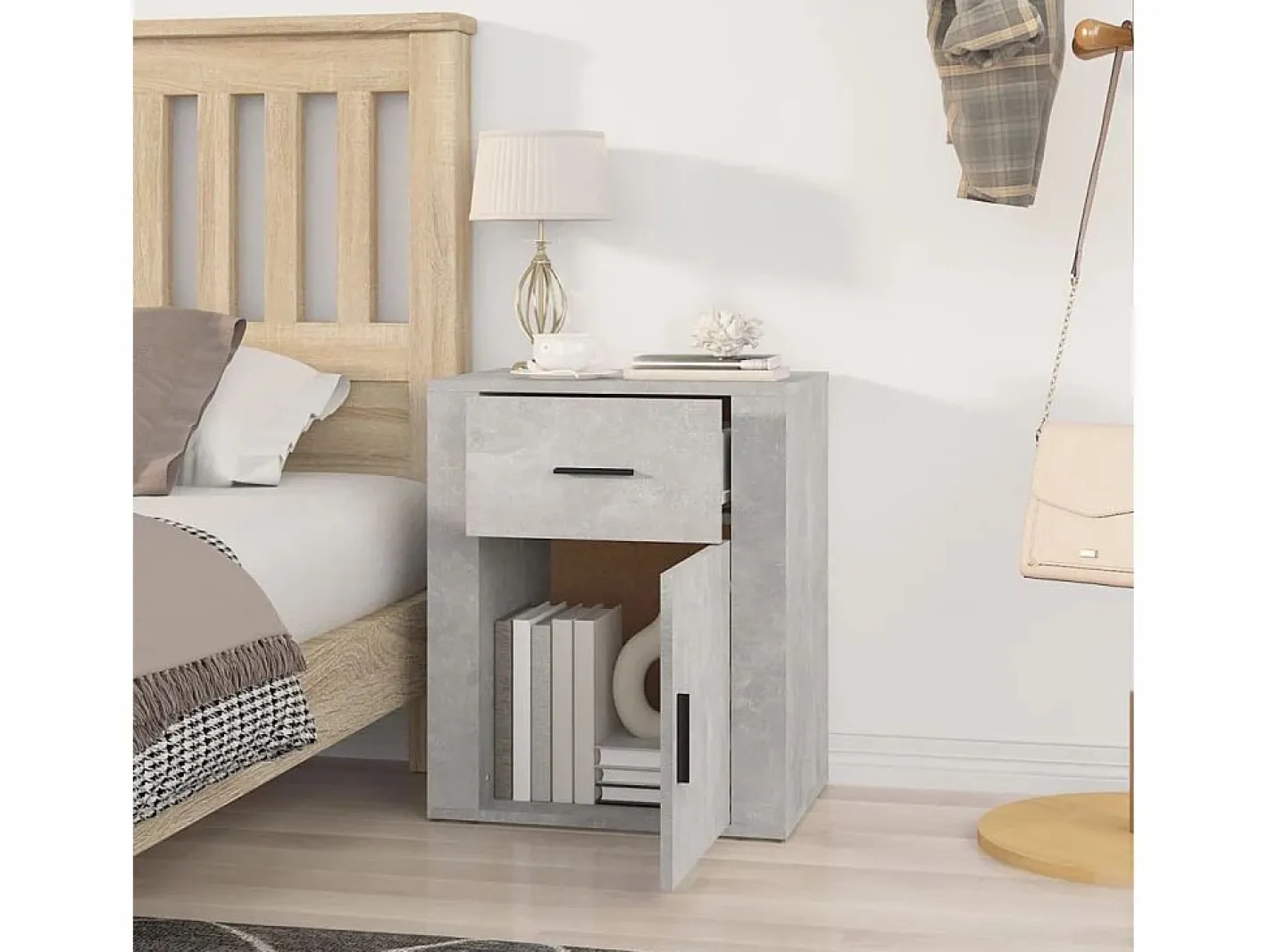 Mesita de noche madera contrachapada hormigón 50x36x60 cm^Clicnbuy Discount