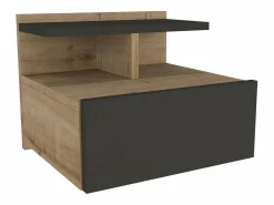 Vente-unique Mesita De Noche|Mesita de noche suspendida lote de 2 con 1 cajón y 1 repisa natural antracita - AZELNO