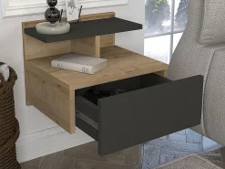 Vente-unique Mesita De Noche|Mesita de noche suspendida con 1 cajón y 1 estante natural y antracita - AZELNO